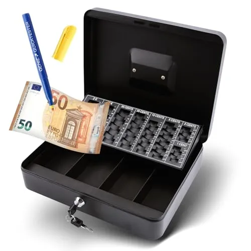 Olympia 6031 CB 770 Plus Geldkassette | Geldkasse abschließbar mit Schlüssel | Handkasse mit Münzzählbrett | Kasse für Bargeld | Geld Kassette aus Stahl | Inkl. GENIE Falschgeldprüfer