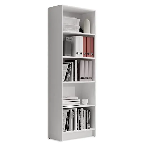 LILLY Regal Weiß - Modernes Bücherregal mit 5 offenen Fächern - Vielseitiges Büro Aktenregal Standregal mit viel Stauraum - 60 x 172 x 28 cm (B/H/T)