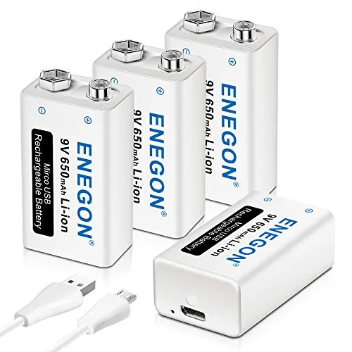 ENEGON Akku 9 V USB Direct wiederaufladbar Lithium-Ionen mit Micro-USB-Kabel 2-in-1 für Mikrofon, Rauchmelder, elektronisches Spielzeug, Walkie-Talkie und andere Geräte, 4 Stück