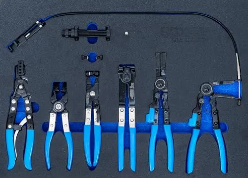 BGS Werkstattwageneinlage 3/3: Schlauchklemmenzangen-Satz - Schlauchklemmenzangen für professionelle Anwendungen, inklusive vielseitiger Zangen mit Ratschenmechanik und Bowdenzugbetätigung für schwer zugängliche Stellen.