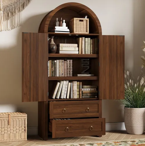 OKWISH Sideboard 80 x 180 cm mit Rattantüren