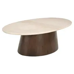 Botticino Ovaler Couchtisch aus Mangoholz 120x65 cm - Beige/Braun - Der elegante Botticino Couchtisch aus hochwertigem Mangoholz vereint zeitloses Design und Funktionalität. Ideal für jedes Wohnzimmer, bietet er Platz für Dekoration und Getränke.