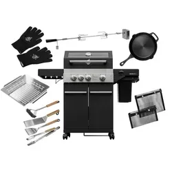 FEUERGOTT Gas-Grillstation Hektor 3B-S mit Zubehör und Abdeckhaube