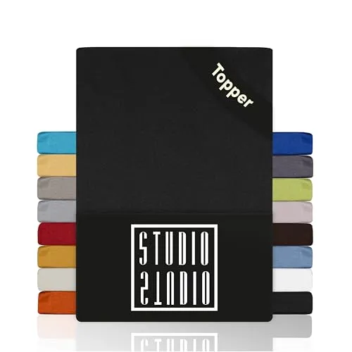 STUDIO Basic Topper Spannbettlaken 160x200cm – Jersey-Spannbetttuch aus 100 % gekämmter Baumwolle – Anthrazit – bügelfrei, elastisch & Oeko-TEX Zertifiziert – für Topper 4–14 cm