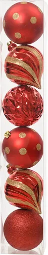 Weihnachtskugeln Kunststoff 15cm 6er Set Glanz Glitzer Rot Gold - Sonstiges Gartenmöbelzubehör - Bruchsichere Weihnachtskugeln aus Kunststoff in festlichem Rot und Gold, ideal für sichere Dekoration mit Kindern und Haustieren.
