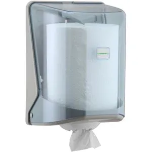 Sanismart Handtuchspender Betula, 8462-3 - Transparenter Kunststoffspender für Rollenhandtücher - Papierhandtücher - Ideal für Rollen-Handtuchpapier bis 21cm Höhe, mit abschließbarem Gehäuse für einfaches Nachfüllen und inklusive Montagematerial.