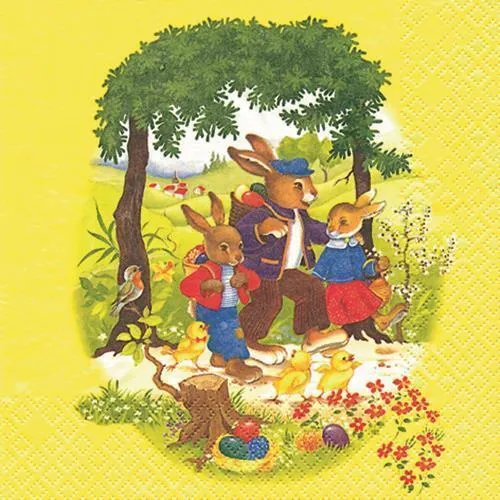 Servietten Osterspaziergang Hasen Familie Ostern Frühling Blumen Deko 33x33cm 20