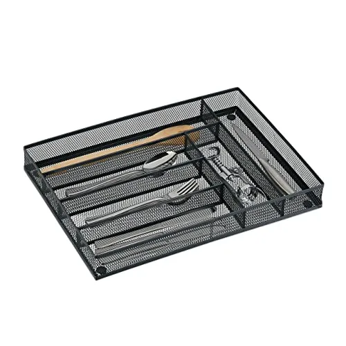 Relaxdays Besteckkasten für Schubladen, HBT: 5x28,5x40,5 cm, Besteck Organizer, 6 Fächer, Bestecklade Metall, anthrazit