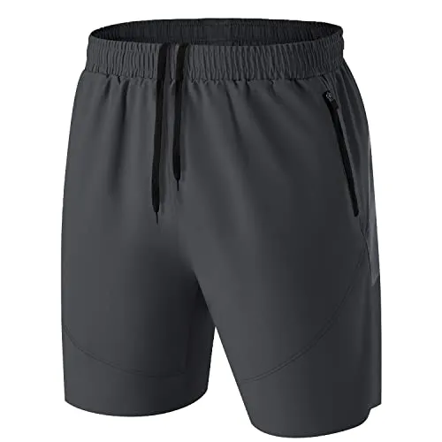 HMIYA Herren Sport Shorts Kurze Hose Schnell Trocknend Sporthose Leicht mit Reißverschlusstasche(Dunkelgrau,EU-XL/US-L)