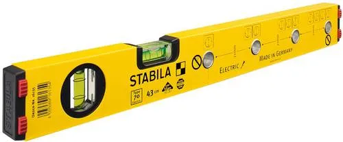 Stabila Wasserwaage Type 70 Electric - 43 cm, mit Markierlöchern für präzise Elektroinstallationen und 10 Jahre Herstellergarantie