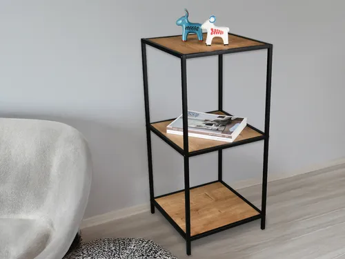 Stylischer Couchtisch mit Metallgestell Schwarz - Moderne Beistelltisch mit zwei Ablagen in Holzoptik, ideal für Wohnzimmer oder Schlafzimmer. Robust und vielseitig, bringt er Wärme und Ordnung in jeden Raum.