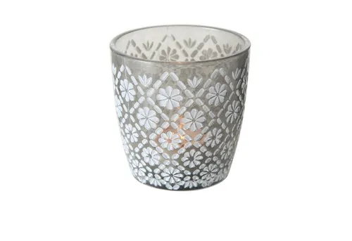 BOLTZE GRUPPE GmbH Windlicht Boltze Patty Grau-Weiß 2er-Set 7 cm + 9 cm hoch 1018426