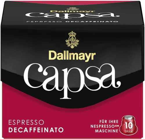 Dallmayr Espresso Decaffeinato Kaffeekapseln 10er Pack - Genießen Sie 10 aromatische Kaffeekapseln mit ausgewogenem Geschmack, ideal für den perfekten Kaffeegenuss ohne Koffein. Für alle, die auf den Genuss achten!