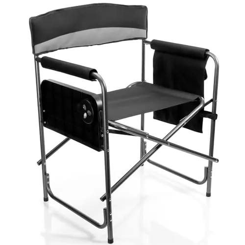 BigDean Campingstuhl 150kg mit Tisch – Klappstuhl in Grau/Schwarz