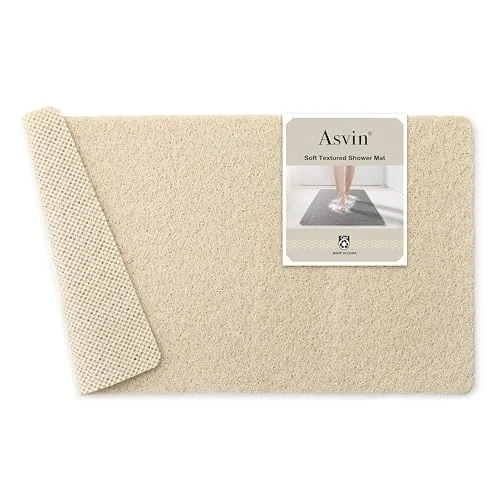 Asvin Weiche, strukturierte Badematte, ca. 60 x 40 cm, phthalatfrei, rutschfeste Komfort-Badewannenmatten mit Ablauföffnungen, PVC-Luffa-Badezimmermatte für Nassbereiche, schnell trocknend