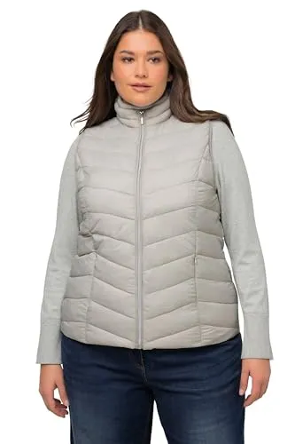 Ulla Popken Damen Grs Hyprar Steppweste - Metallgrau, Größe 46-48 EU - Funktionsjacke, wasserabweisend und angenehm leicht mit warmer Wattierung im Daunen-Effekt und praktischen Reißverschlusstaschen.