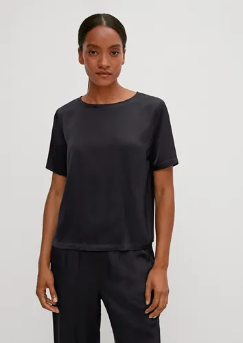 comma Satin Kurzarmbluse - Elegantes Blusenshirt aus 100% Viskose, ideal für stilvolle Anlässe, Größe 36, in klassischem Schwarz.