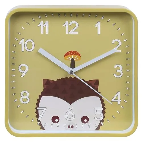 sarcia.eu Igel Wanduhr analog, quadratische Uhr für Kinder 20,2x20,2 cm