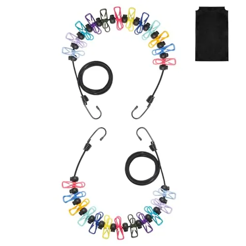 Stück Wäscheleine Camping, Tragbare Reisewäscheleine, Outdoor Wäscheleine Ausziehbar mit 12 Stück Klammern und 13 Stück Positionierung Wölbungen, für Reise Urlaub Outdoor Camping Wohnheim(180-300cm) 2