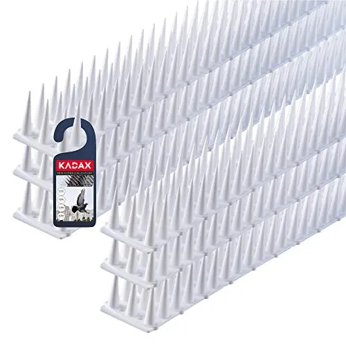 KADAX Vogelabwehr aus Kunststoff, 52 x 4,5 x 3,5 cm, Tierabwehr, 3-reihig, Spikes für Katze, Marder, Taube, Zaun, Fensterbank, Dach, Taubenabwehr, Vogelschutz, robust (6, Weiß)