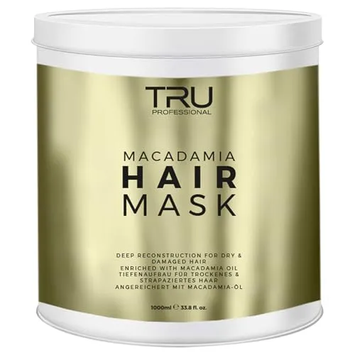 Tru Macadamia Haarmaske, 1000ml – Mit Macadamiaöl für intensive Feuchtigkeit, Anti-Frizz Effekt & Pflege für trockene und strapazierte Haare