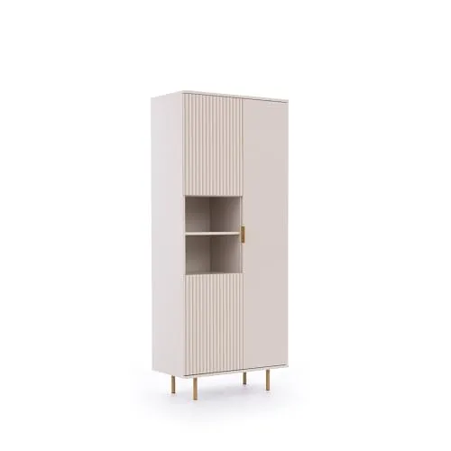 Lomadox Vitrine Regalschrank in Kaschmir mit Rillenoptik und goldfarbenen Akzenten - Eleganter Geschirrschrank in Kaschmir mit stilvollen Rillenfronten und goldfarbenen Griffen. Ideal für eine hochwertige Einrichtung mit Softclose-Türen und einfacher Montage.