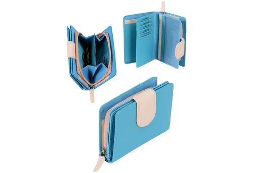 GlücksNugget Geldbörse Leder Damenbörse m. Lasche LEMONDO, türkis-beige