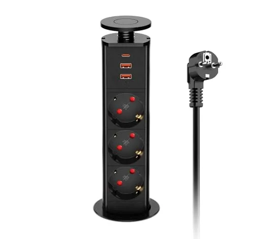 Ohuo Versenkbare Steckdose 3 Fach mit USB C - Steckdosen & Zubehör: Platzsparende, leicht installierbare Steckdosenleiste mit 3 Steckdosen und 3 USB-Anschlüssen, ideal für Kücheninseln und Schreibtische.