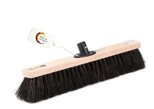 BawiTec Arengabesen, nassfest und ölbeständig, 60cm Breit/Lang, Arenga-Pflanzen-Naturfaser Borsten, mit QuickFix-Stielhalter, für draussen Außenbereich, Besen, Straßenbesen, Industriebesen(60cm)