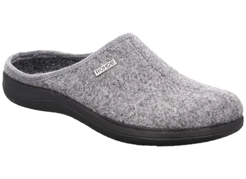Rohde Damen Pantoffel Hausschuh Schurwolle Harris Tweed Bari 6545, Grau, Größe 37 EU - Damen-Hausschuhe aus weicher Schurwolle mit rutschsicherer Laufsohle für optimalen Komfort und warme Füße.