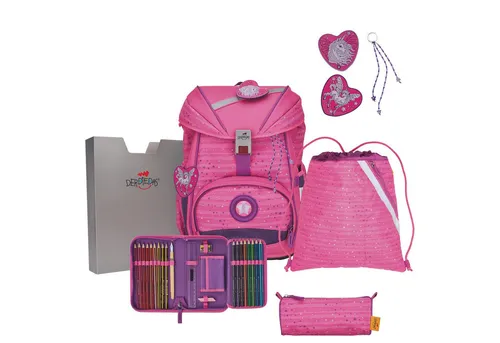 DerDieDas ErgoFlex Schulranzen Set 5tlg. Pretty Unicorn - 5-teiliges Schulranzen Set für Mädchen, leicht mit nur 800g und aus recyceltem PET, bietet optimalen Tragekomfort und ein zauberhaftes Einhorn-Design.