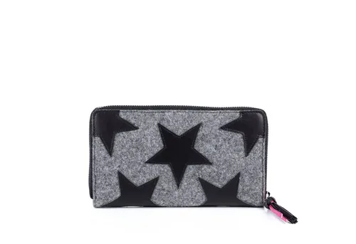 FEYNSINN Geldbörse STARS, Portemonnaie Filz & Leder für Damen, Wallet, Brieftasche grau-schwarz