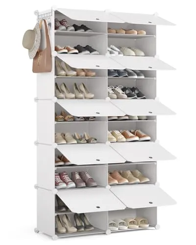Mondeer Schuhregal, Kunststoff Schuhschrank 10 Ebenen, Schuhregal Organizer hält 40 Paar Schuhe Platzsparendes, für Flur Schlafzimmer Wohnzimmer Eingang (Weiß)