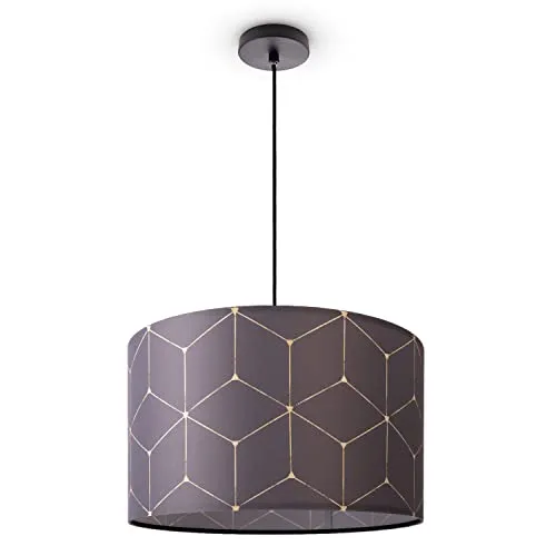 Paco Home Deckenlampe Lampenschirm Stoff Pendelleuchte E27 Hängeleuchte Schlafzimmer Rund Vintage Retro Zylinder Textil, Farbe:Design 1 (Ø45,5 cm), Leuchtenart/Farbe:Pendelleuchte - Schwarz