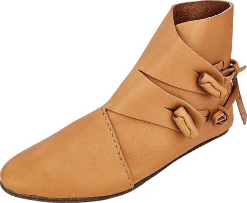 Wikinger Schuhe Typ Jorvik - Naturbraun Gr. 47 - Campingausrüstung - Historischer Halbstiefel mit durchgenagelter Ledersohle für hohe Haltbarkeit, ideal für authentische Mittelalter-Reenactments.