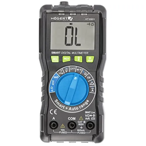Hogert Technik Multimeter HT1E601 - Spannungsprüfer mit beleuchteter LCD-Anzeige, TRUE RMS und Diodentestfunktion – ideal für präzise Messungen in dunklen Umgebungen.