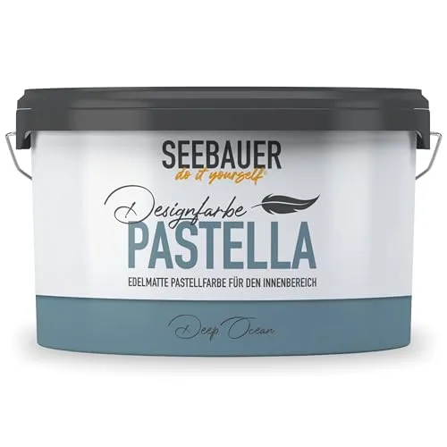SEEBAUER diy Pastellfarbe PASTELLA Blau 2,5L (Deep Ocean) Edelmatte Wandfarbe Petrol - Innenfarbe sehr hohe Deckkraft - Matt, Abwaschbar und Tropffrei