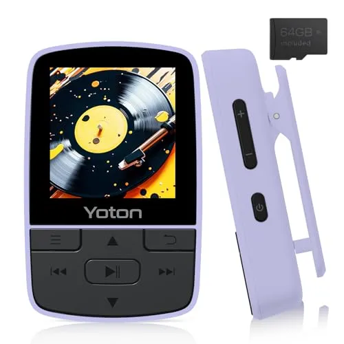 YOTON MP3-Player mit Bluetooth 5.2, 64 GB Speicher, FM-Radio, Sprachaufnahme, unabhängiger Lautstärkeregler, inkl. Kopfhörer, erweiterbar auf bis zu 128 GB SD-Karte, Lila
