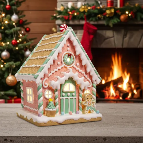 LED Lebkuchenhaus 25cm bunt rosa – Festliche Weihnachtsdeko mit Timer - Kategorie: Modellbaudörfer & -zubehör. Charmantes Lebkuchenhaus im rosa Design, ideal für die Weihnachtszeit. Mit Timer für stimmungsvolle Beleuchtung und batteriebetrieben. Perfekt für jedes Zimmer!
