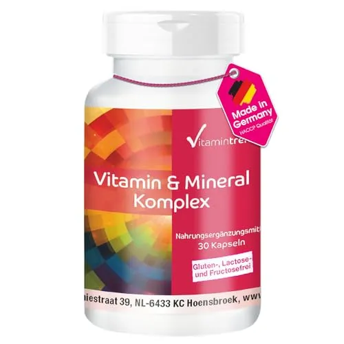 Vitamintrend Vitamin & Mineral Komplex, 30 Kapseln, Multivitamin Präparat, Nahrungsergänzungsmittel ohne Magnesiumstearat, in Deutschland hergestellt