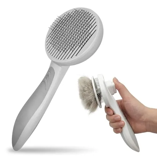 Veddelholzer Premium Hunde- & Katzenbürste mit One-Click Hair Removal – Effektiver Tierhaarentferner für Hunde und Katzen, sanfte Fellpflege & Entfilzung