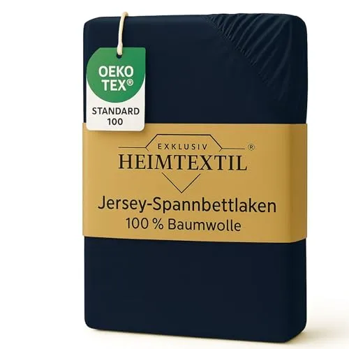 EXKLUSIV HEIMTEXTIL Marke Jersey Spannbettlaken 120 x 200 cm 100% Baumwolle Öko - Tex Zertifiziert, Markenqualität, Matratzenhöhe bis 25 cm, Navyblau