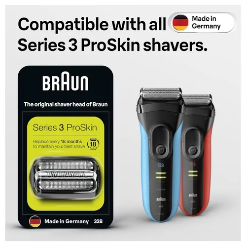 Braun Series 3 Elektrorasierer Scherkopf - ORIGINAL Ersatzscherteil für ProSkin - Ersatzscherkopf für Braun Series 3 ProSkin Rasierer, sorgt für präzise Rasur mit flexibler Scherkopf-Technologie und einfachem Austausch.