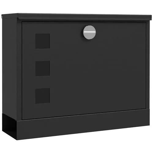 Eleganter Briefkasten mit Zeitungsfach, Schwarz - Robuster Metallbriefkasten mit abschließbarem Design und integriertem Zeitungsfach – ideal für sicheren Postempfang.