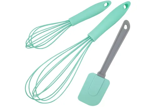 LindenBerg Schneebesen 3 tlg. Küchen Set mit Schneebesen, Teigschaber und Rührbesen, zum Rühren, Mischen, Quirl - Spülmaschinengeeignet