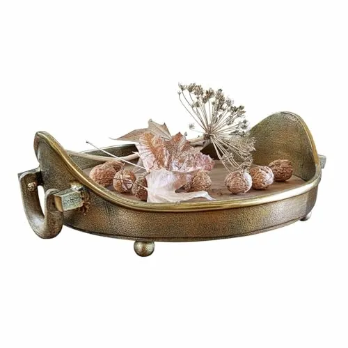 Loberon Tablett Louvil - Serviertablett aus elegantem Materialmix von Aluminium und Mangoholz, mit seitlichen Griffen für einfachen Transport. Ideal für stilvolle Tischdekoration und langlebig durch nachhaltige Materialien.