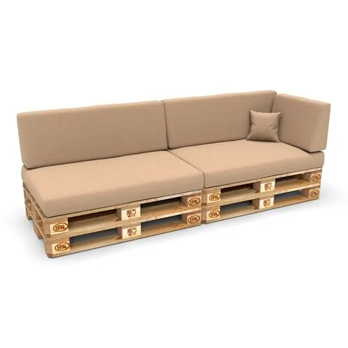 POKAR Palettenkissen Palettenauflagen mit abnehmbarem Bezug Palettenmöbel Palettensofa 6er Set: Sitzkissen 120x80 + Rückenlehne 120x40, Beige