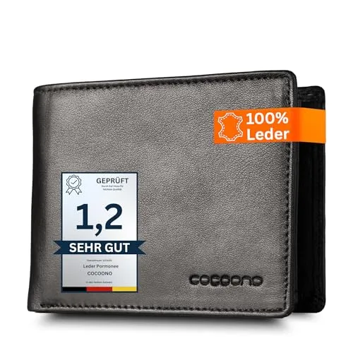 Cocoono Leder Geldbörse Herren mit RFID Schutz – Eleganter Echtleder Geldbeutel in Schwarz
