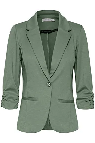fransa FRZablazer Damen Blazer Kurzblazer Jacke mit Stretch Geraffte Ärmel mit Taschen, Größe:S, Farbe:Lily Pad (165807)