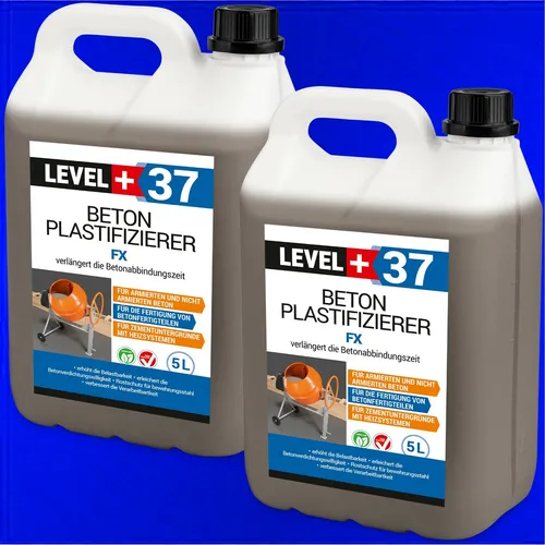 Beton Zusatzmittel 10L Betonverflüssiger Plastifizierer Estrich Level+ FX RM37 - Beton, Gips, Mörtel & Zement – Gebrauchsfertiger Plastifizierer für optimale Estrich- und Betonverarbeitung, ideal bei Temperaturen von +5°C bis +25°C.